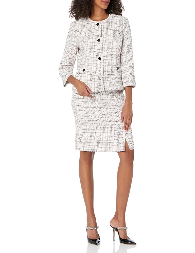NIPON BOUTIQUE Women's Tweed 4 Button Jacket with Front Slit